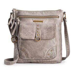 Stone & Co Smokey Mountain Gray Taupe Leather Crossbody Shoulder Purse Handbag